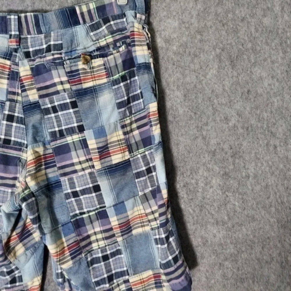Old Navy Shorts Men 36 Blue Patchwork Plaid Flat Front Cotton Y2K Coastal Preppy